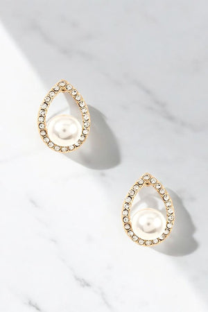 TEARDROP RHINESTONE PEARL POST EARRING