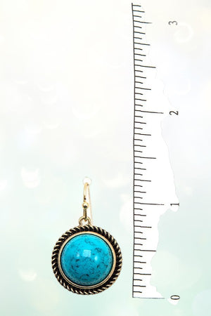 TRIBAL THEME ETCHED GEM PENDANT TASSEL NECKLACE AND MATCHING GEM DANGLE EARRING SET