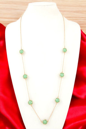Faceted Round Gems Link Long Necklace