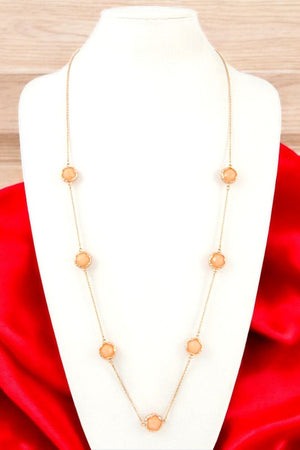 Faceted Round Gems Link Long Necklace