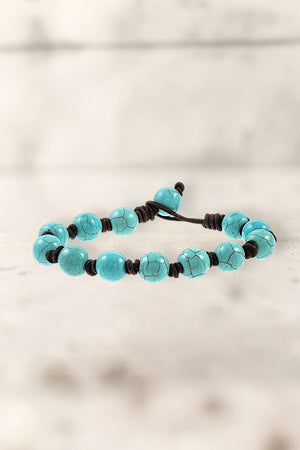 TURQUOISE GEM BEADED CORD BRACELET