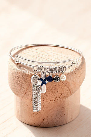 CROSS CHAIN TASSEL BALL BEADS CHARMS DANGLE WIRE BANGLE BRACELET