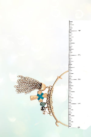 CROSS CHAIN TASSEL BALL BEADS CHARMS DANGLE WIRE BANGLE BRACELET