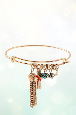 CROSS CHAIN TASSEL BALL BEADS CHARMS DANGLE WIRE BANGLE BRACELET