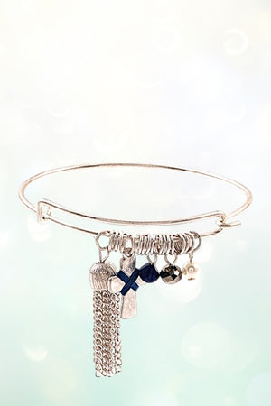 CROSS CHAIN TASSEL BALL BEADS CHARMS DANGLE WIRE BANGLE BRACELET