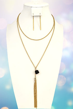 Elongated Elephant Pendant Necklace Set