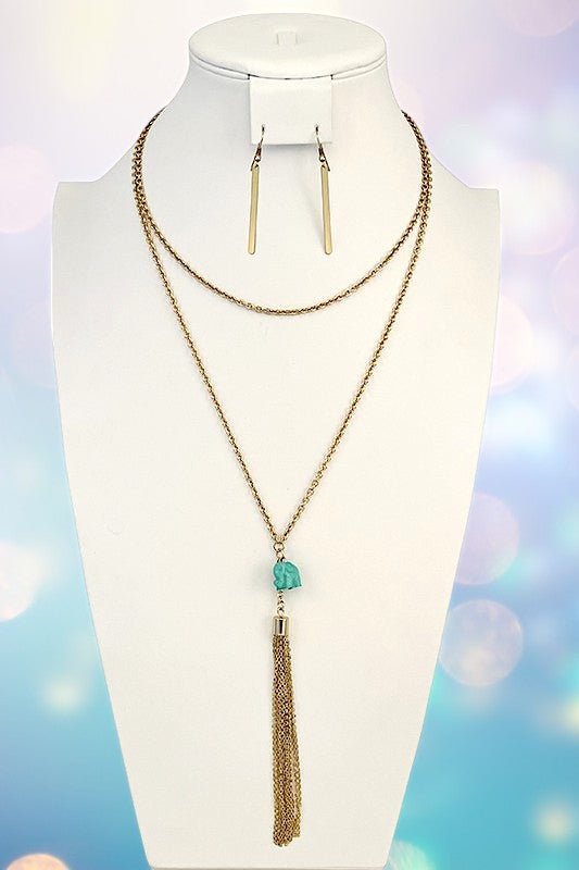 Elongated Elephant Pendant Necklace Set