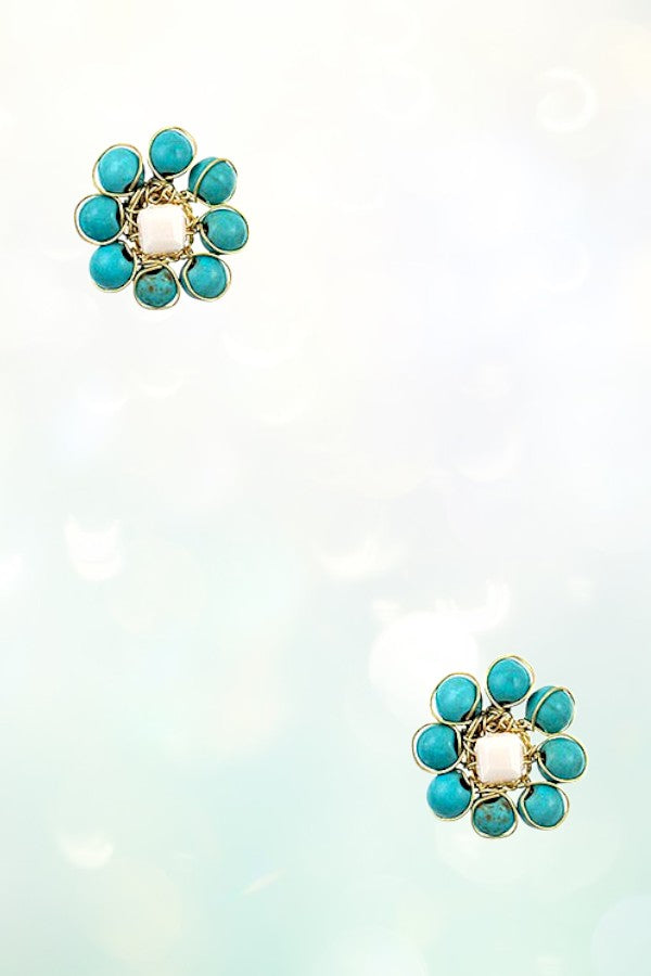 WIRE FLORAL BEAD POST EARRING