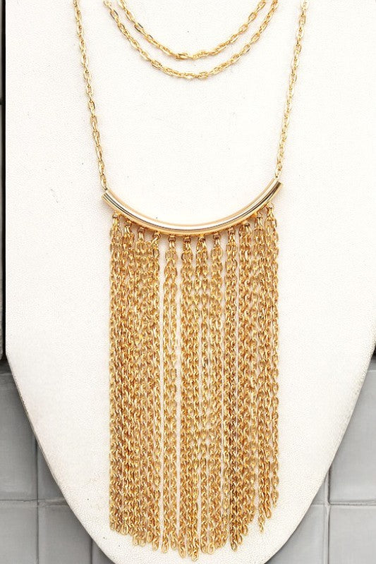 LAYERED LONG CHAIN TASSEL NECKLACE SET