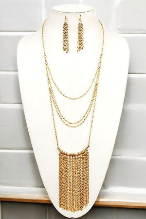 LAYERED LONG CHAIN TASSEL NECKLACE SET