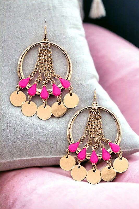 ROUND CHAIN ACCENT FASHION EARRING