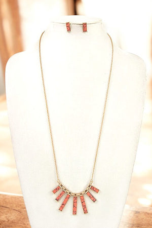 ELONGATED FRINGE GEM PENDANT NECKLACE SET