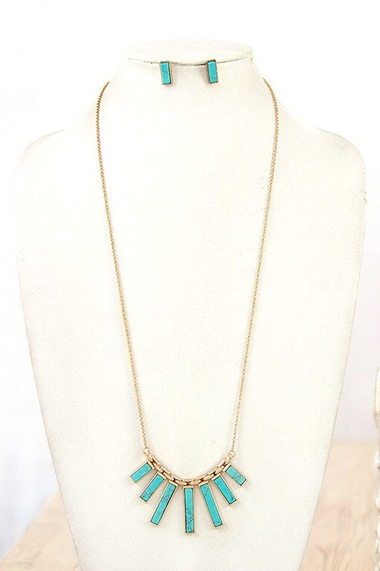 ELONGATED FRINGE GEM PENDANT NECKLACE SET