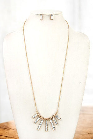 ELONGATED FRINGE GEM PENDANT NECKLACE SET