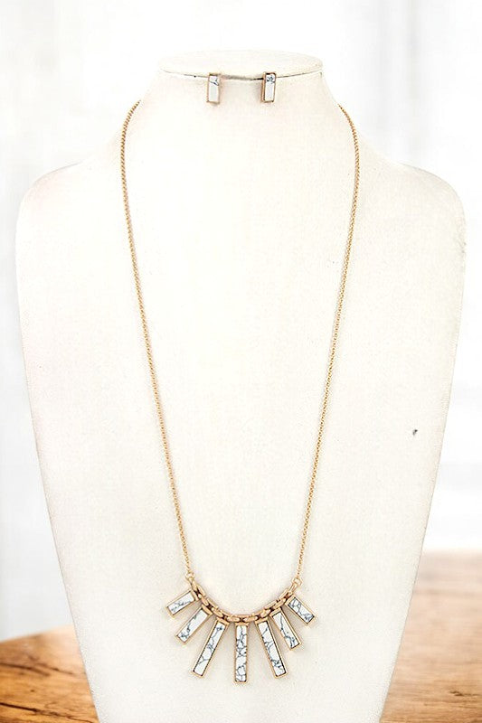 ELONGATED FRINGE GEM PENDANT NECKLACE SET