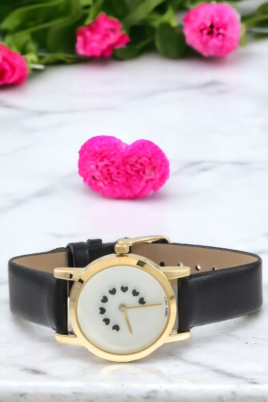Heart Face Faux Leather Watch