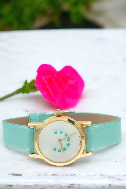 Heart Face Faux Leather Watch