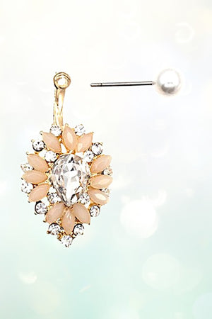 RHINESTONE SEMI FLORAL PEARL POST EARRING