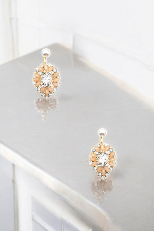 RHINESTONE SEMI FLORAL PEARL POST EARRING