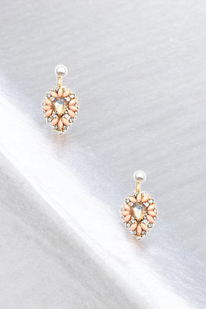 RHINESTONE SEMI FLORAL PEARL POST EARRING