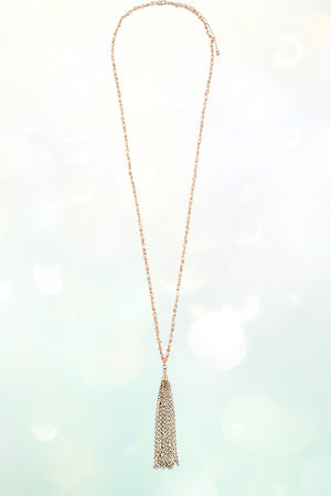 LONG BEADED CHAIN TASSEL NECKLACE