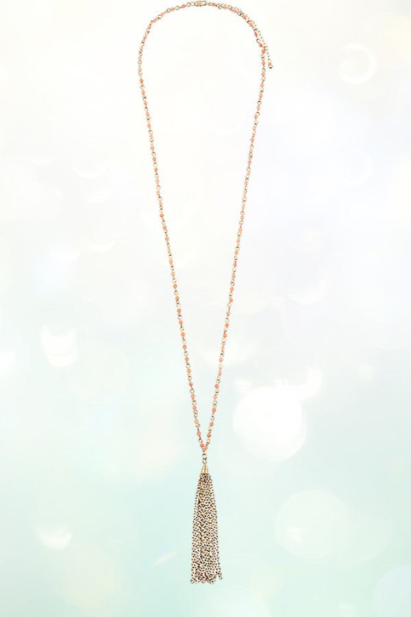 LONG BEADED CHAIN TASSEL NECKLACE