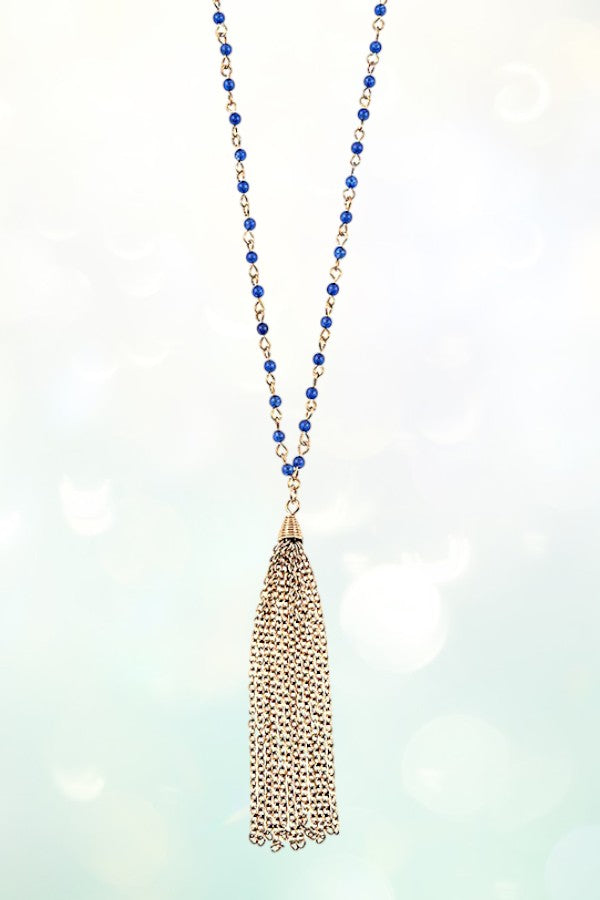 LONG BEADED CHAIN TASSEL NECKLACE