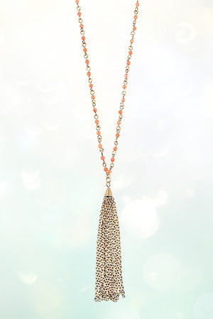 LONG BEADED CHAIN TASSEL NECKLACE