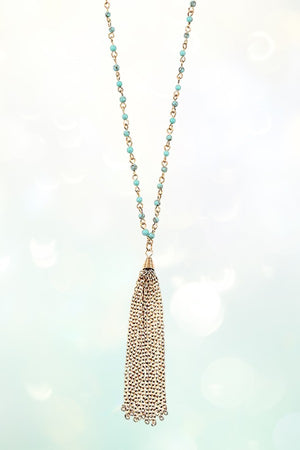 LONG BEADED CHAIN TASSEL NECKLACE
