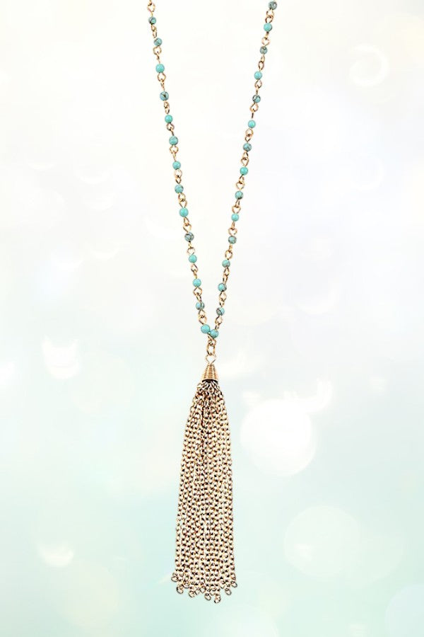 LONG BEADED CHAIN TASSEL NECKLACE