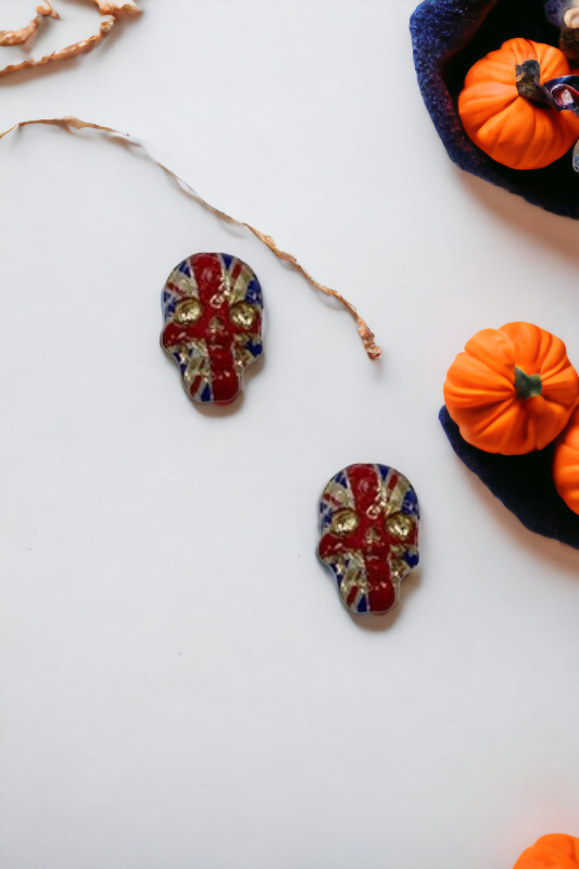 Flag Print Skull Post Earring