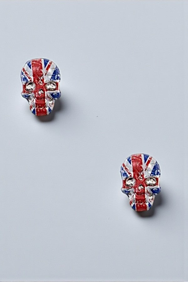 FLAG PRINT SKULL POST EARRING