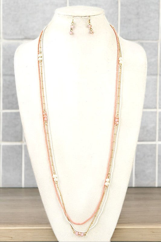 ELONGATED PEARL ACCENT BEADED NECKLACE SET