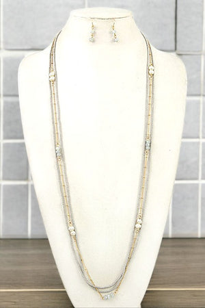 ELONGATED PEARL ACCENT BEADED NECKLACE SET