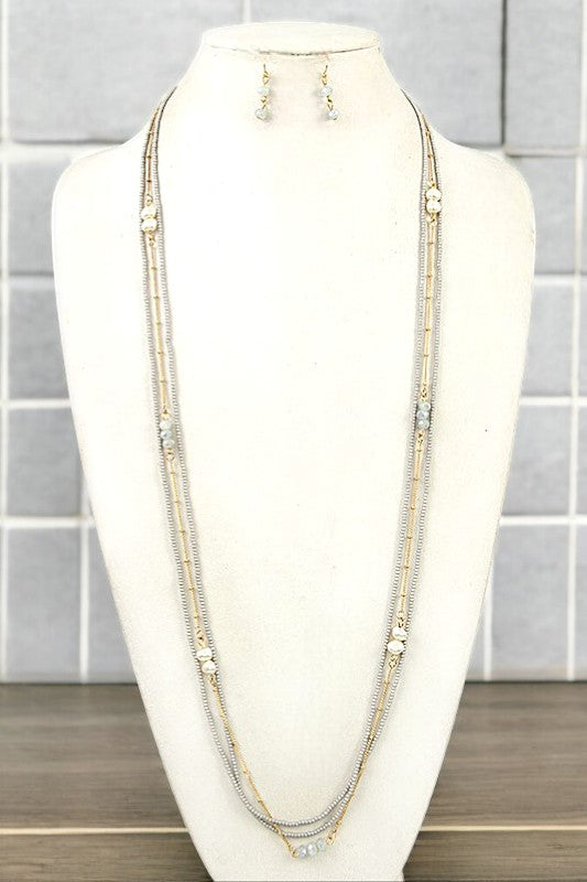 ELONGATED PEARL ACCENT BEADED NECKLACE SET