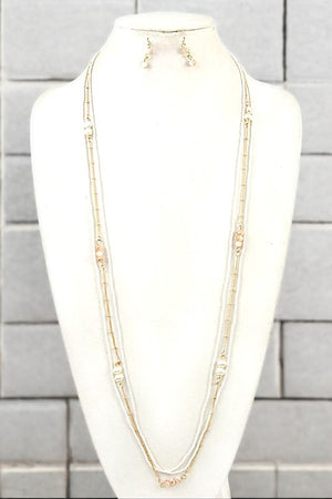 ELONGATED PEARL ACCENT BEADED NECKLACE SET