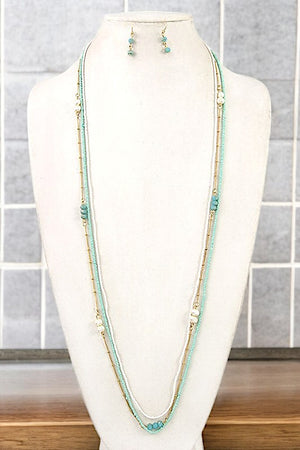 ELONGATED PEARL ACCENT BEADED NECKLACE SET