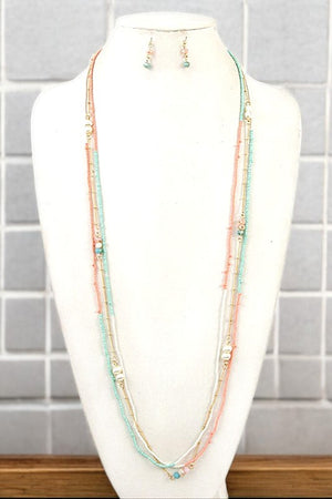 ELONGATED PEARL ACCENT BEADED NECKLACE SET