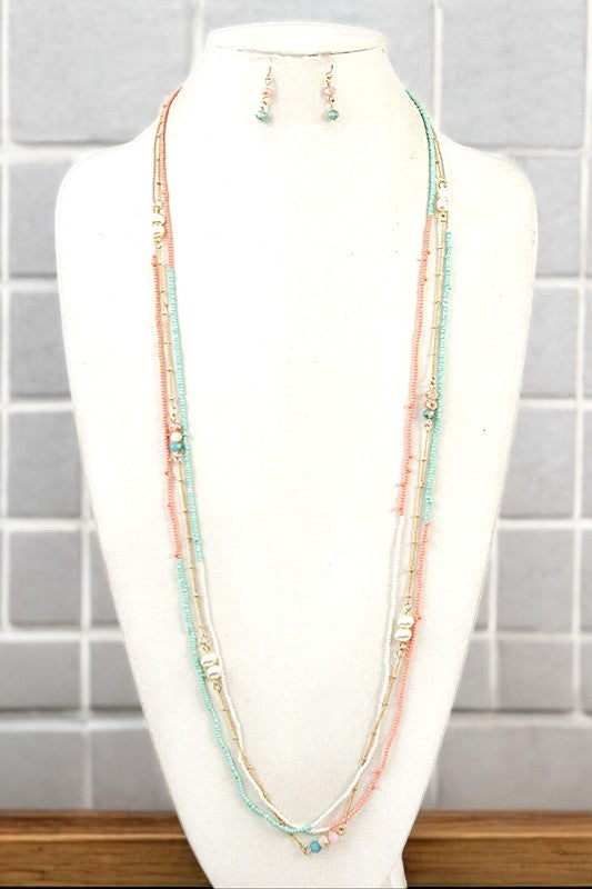 ELONGATED PEARL ACCENT BEADED NECKLACE SET