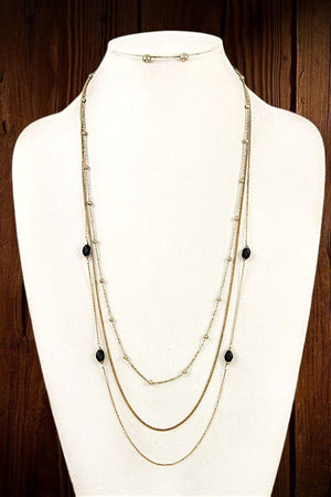 INTERCHANGEABLE GEM BEAD STATIONED LAYERED NECKLACE EARRING SET