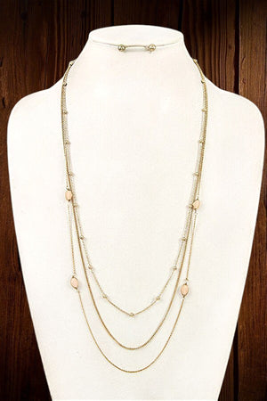 INTERCHANGEABLE GEM BEAD STATIONED LAYERED NECKLACE EARRING SET