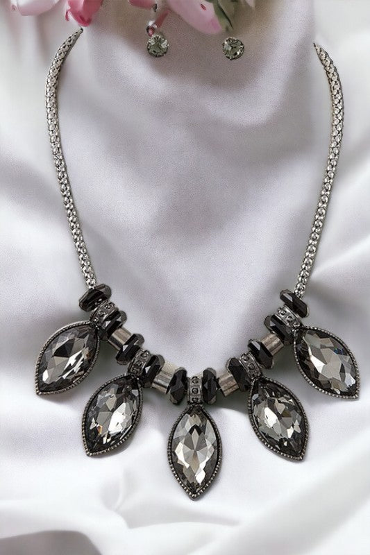 Faceted Marquise Bib Necklace Set
