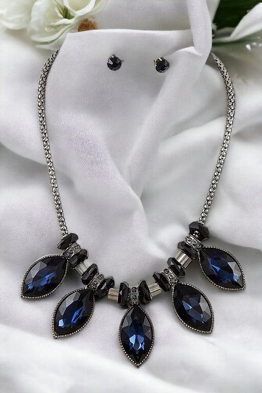 Faceted Marquise Bib Necklace Set