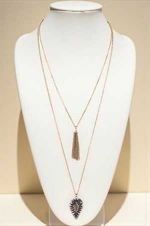 DOUBLE PENDANT LAYERED LONG NECKLACE