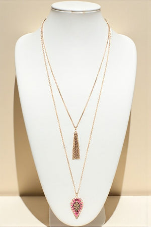 DOUBLE PENDANT LAYERED LONG NECKLACE