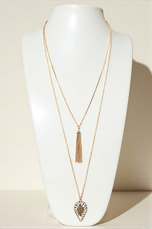 DOUBLE PENDANT LAYERED LONG NECKLACE