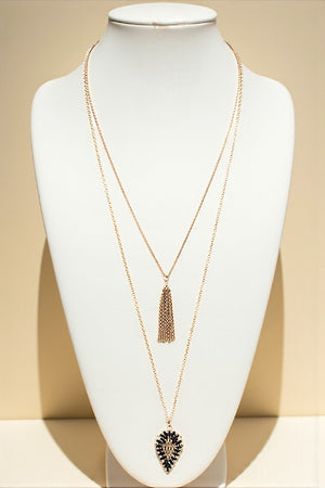 DOUBLE PENDANT LAYERED LONG NECKLACE
