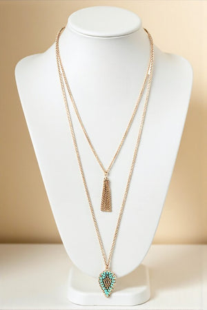 DOUBLE PENDANT LAYERED LONG NECKLACE