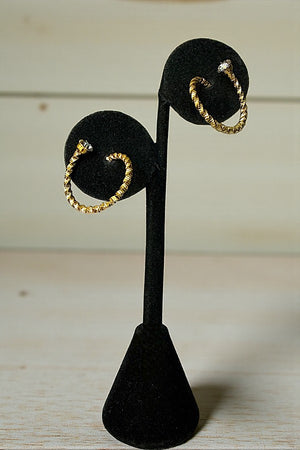 RHINESTONE TIPPED SLIGHT TWISTED TEXTURED SEMI HOOP EARRING