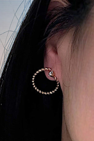 RHINESTONE TIPPED SLIGHT TWISTED TEXTURED SEMI HOOP EARRING